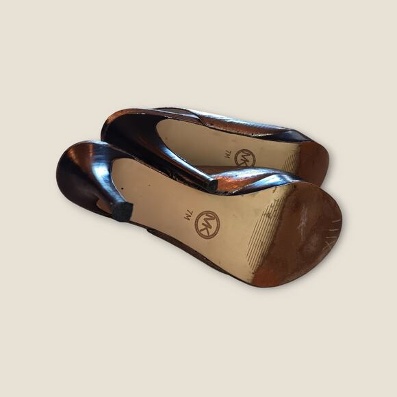 Michael Kors Peep Toe sling back stiletto heels silver snakeskin size 7 - Picture 4 of 4